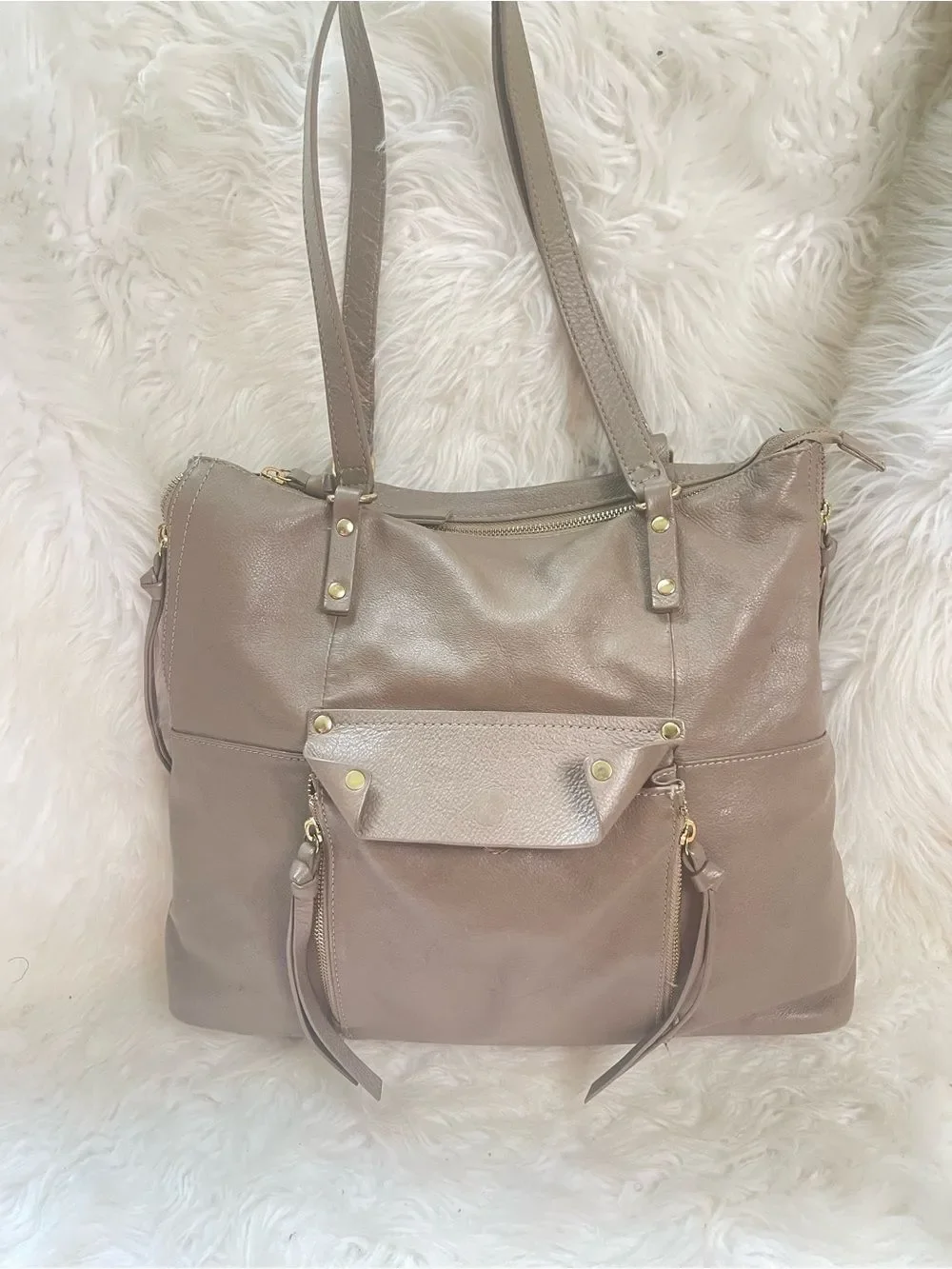 KOOBA leather tote hand bag with gold tone hardwares